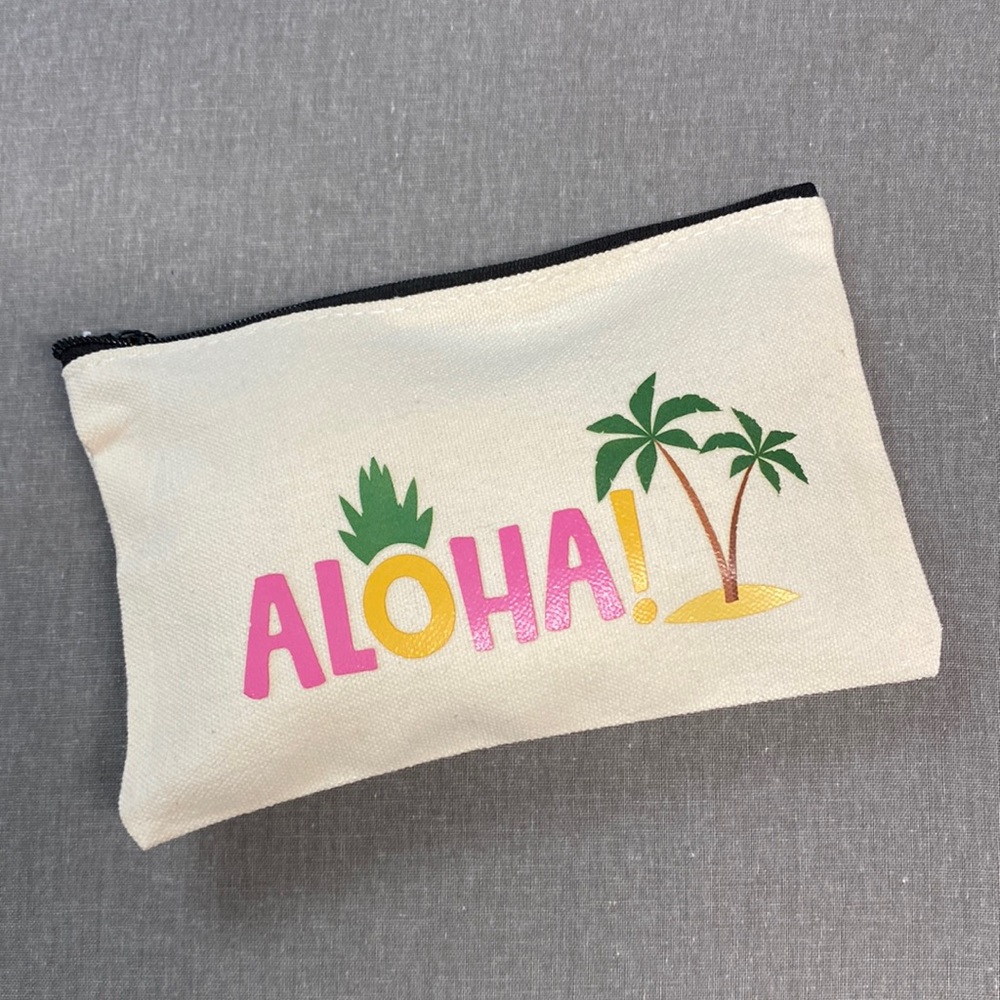 Tropical Aloha Zip Up Canvas Pouch - Makeup Bag or Pencil Case